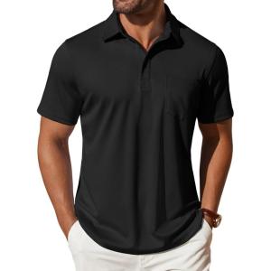 imageCOOFANDY Mens Polo Shirts Short Sleeve Casual Shirts with PocketBlack