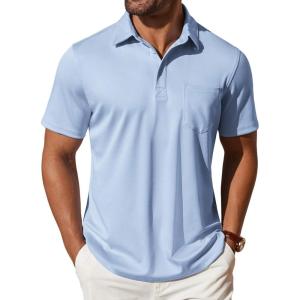 imageCOOFANDY Mens Polo Shirts Short Sleeve Casual Shirts with PocketClear Blue
