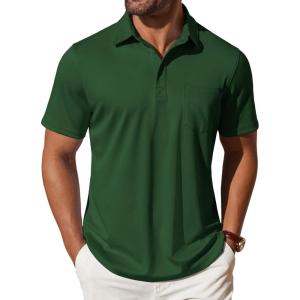 imageCOOFANDY Mens Polo Shirts Short Sleeve Casual Shirts with PocketDark Green