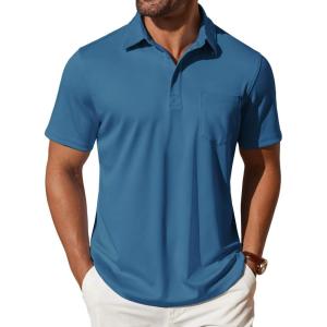 imageCOOFANDY Mens Polo Shirts Short Sleeve Casual Shirts with PocketLake Blue