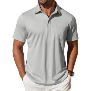 imageCOOFANDY Mens Polo Shirts Short Sleeve Casual Shirts with PocketLight Grey