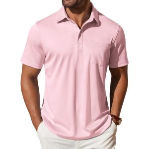 imageCOOFANDY Mens Polo Shirts Short Sleeve Casual Shirts with PocketLight Pink