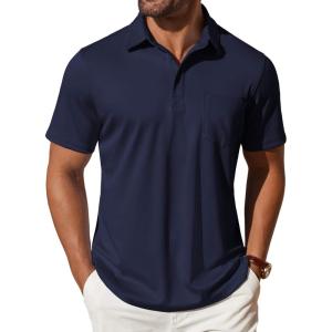 imageCOOFANDY Mens Polo Shirts Short Sleeve Casual Shirts with PocketNavy Blue