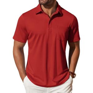 imageCOOFANDY Mens Polo Shirts Short Sleeve Casual Shirts with PocketRed