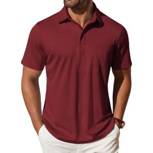 imageCOOFANDY Mens Polo Shirts Short Sleeve Casual Shirts with PocketWine Red