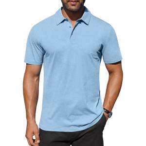 imageCOOFANDY Mens Polo Shirts Short Sleeve Moisture Wicking Golf Shirt Fashion Casual Collared TShirtLight Blue