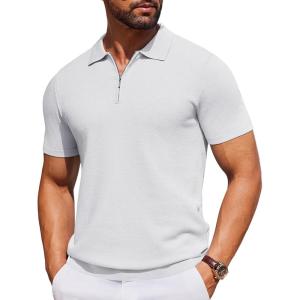 imageCOOFANDY Mens Short Sleeve Polo Shirts Zipper Knit Collar Shirt Lightweight Golf Polo ShirtWhite