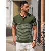 imageCOOFANDY Mens Knit Polo Shirts Short Sleeve Striped Golf Polo Shirts Lightweight Casual Collared T ShirtArmy Green White Stripes