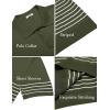 imageCOOFANDY Mens Knit Polo Shirts Short Sleeve Striped Golf Polo Shirts Lightweight Casual Collared T ShirtArmy Green White Stripes