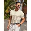 imageCOOFANDY Mens Knit Polo Shirts Short Sleeve Striped Golf Polo Shirts Lightweight Casual Collared T ShirtBeige Caramel Stripes
