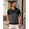 imageCOOFANDY Mens Knit Polo Shirts Short Sleeve Striped Golf Polo Shirts Lightweight Casual Collared T ShirtBlack White Stripes
