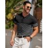 imageCOOFANDY Mens Knit Polo Shirts Short Sleeve Striped Golf Polo Shirts Lightweight Casual Collared T ShirtBlack White Stripes