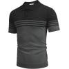 imageCOOFANDY Mens Knit Polo Shirts Short Sleeve Striped Golf Polo Shirts Lightweight Casual Collared T ShirtBlack and Dark Grey