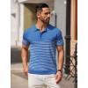 imageCOOFANDY Mens Knit Polo Shirts Short Sleeve Striped Golf Polo Shirts Lightweight Casual Collared T ShirtBlue White Stripes