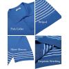 imageCOOFANDY Mens Knit Polo Shirts Short Sleeve Striped Golf Polo Shirts Lightweight Casual Collared T ShirtBlue White Stripes