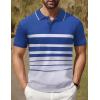 imageCOOFANDY Mens Knit Polo Shirts Short Sleeve Striped Golf Polo Shirts Lightweight Casual Collared T ShirtBlue and White