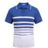 imageCOOFANDY Mens Knit Polo Shirts Short Sleeve Striped Golf Polo Shirts Lightweight Casual Collared T ShirtBlue and White