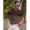 imageCOOFANDY Mens Knit Polo Shirts Short Sleeve Striped Golf Polo Shirts Lightweight Casual Collared T ShirtBrown Beige Stripes
