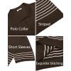 imageCOOFANDY Mens Knit Polo Shirts Short Sleeve Striped Golf Polo Shirts Lightweight Casual Collared T ShirtBrown Beige Stripes