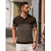 imageCOOFANDY Mens Knit Polo Shirts Short Sleeve Striped Golf Polo Shirts Lightweight Casual Collared T ShirtBrown Beige Stripes