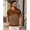 imageCOOFANDY Mens Knit Polo Shirts Short Sleeve Striped Golf Polo Shirts Lightweight Casual Collared T ShirtCaramel White Stripes