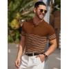 imageCOOFANDY Mens Knit Polo Shirts Short Sleeve Striped Golf Polo Shirts Lightweight Casual Collared T ShirtCaramel White Stripes