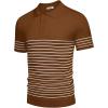 imageCOOFANDY Mens Knit Polo Shirts Short Sleeve Striped Golf Polo Shirts Lightweight Casual Collared T ShirtCaramel White Stripes