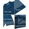 imageCOOFANDY Mens Knit Polo Shirts Short Sleeve Striped Golf Polo Shirts Lightweight Casual Collared T ShirtDenim Blue White Stripes