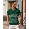 imageCOOFANDY Mens Knit Polo Shirts Short Sleeve Striped Golf Polo Shirts Lightweight Casual Collared T ShirtGreen White Stripes