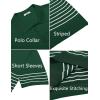 imageCOOFANDY Mens Knit Polo Shirts Short Sleeve Striped Golf Polo Shirts Lightweight Casual Collared T ShirtGreen White Stripes