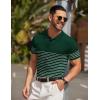 imageCOOFANDY Mens Knit Polo Shirts Short Sleeve Striped Golf Polo Shirts Lightweight Casual Collared T ShirtGreen White Stripes