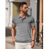 imageCOOFANDY Mens Knit Polo Shirts Short Sleeve Striped Golf Polo Shirts Lightweight Casual Collared T ShirtGrey White Stripes