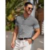 imageCOOFANDY Mens Knit Polo Shirts Short Sleeve Striped Golf Polo Shirts Lightweight Casual Collared T ShirtGrey White Stripes