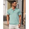 imageCOOFANDY Mens Knit Polo Shirts Short Sleeve Striped Golf Polo Shirts Lightweight Casual Collared T ShirtIce Green White Stripes