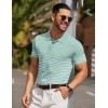 imageCOOFANDY Mens Knit Polo Shirts Short Sleeve Striped Golf Polo Shirts Lightweight Casual Collared T ShirtIce Green White Stripes