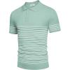 imageCOOFANDY Mens Knit Polo Shirts Short Sleeve Striped Golf Polo Shirts Lightweight Casual Collared T ShirtIce Green White Stripes