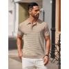 imageCOOFANDY Mens Knit Polo Shirts Short Sleeve Striped Golf Polo Shirts Lightweight Casual Collared T ShirtKhaki Beige Stripes