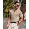 imageCOOFANDY Mens Knit Polo Shirts Short Sleeve Striped Golf Polo Shirts Lightweight Casual Collared T ShirtKhaki Beige Stripes