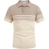 imageCOOFANDY Mens Knit Polo Shirts Short Sleeve Striped Golf Polo Shirts Lightweight Casual Collared T ShirtKhaki and Beige