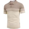 imageCOOFANDY Mens Knit Polo Shirts Short Sleeve Striped Golf Polo Shirts Lightweight Casual Collared T ShirtKhaki and Beige