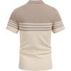 imageCOOFANDY Mens Knit Polo Shirts Short Sleeve Striped Golf Polo Shirts Lightweight Casual Collared T ShirtKhaki and Beige