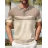 imageCOOFANDY Mens Knit Polo Shirts Short Sleeve Striped Golf Polo Shirts Lightweight Casual Collared T ShirtKhaki and Beige