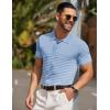 imageCOOFANDY Mens Knit Polo Shirts Short Sleeve Striped Golf Polo Shirts Lightweight Casual Collared T ShirtLight Blue White Stripes