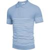 imageCOOFANDY Mens Knit Polo Shirts Short Sleeve Striped Golf Polo Shirts Lightweight Casual Collared T ShirtLight Blue White Stripes