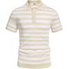 imageCOOFANDY Mens Knit Polo Shirts Short Sleeve Striped Golf Polo Shirts Lightweight Casual Collared T ShirtLight Khaki Stripes