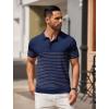 imageCOOFANDY Mens Knit Polo Shirts Short Sleeve Striped Golf Polo Shirts Lightweight Casual Collared T ShirtNavy Blue Grey Stripes