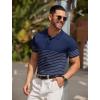 imageCOOFANDY Mens Knit Polo Shirts Short Sleeve Striped Golf Polo Shirts Lightweight Casual Collared T ShirtNavy Blue Grey Stripes