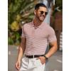imageCOOFANDY Mens Knit Polo Shirts Short Sleeve Striped Golf Polo Shirts Lightweight Casual Collared T ShirtPink White Stripes