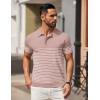 imageCOOFANDY Mens Knit Polo Shirts Short Sleeve Striped Golf Polo Shirts Lightweight Casual Collared T ShirtPink White Stripes