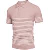 imageCOOFANDY Mens Knit Polo Shirts Short Sleeve Striped Golf Polo Shirts Lightweight Casual Collared T ShirtPink White Stripes
